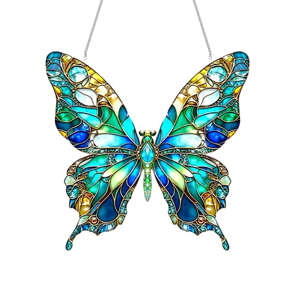 Stained Glass Green Butterfly Acrylic Suncatcher Hanging Ornament