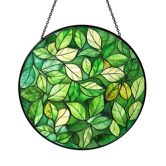 Stained Glass Green Leaf Panel, Elegant Botanical Window or Wall Art Accent for Calm Nature Inspired Interiors