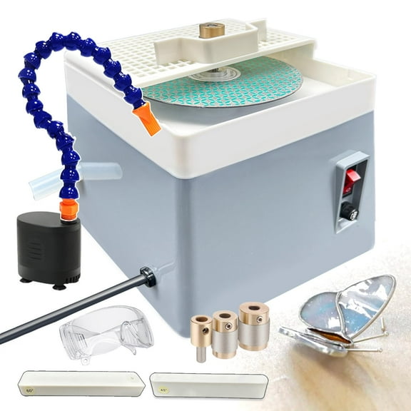 Stained Glass Grinder,Mini DIY Grinding Tool, 60W Portable Glass Grinder Kit with Diamond Grinder Bit&Grit Discs&water circulation pump&angle positioning tool,for Glass Processing Arts
