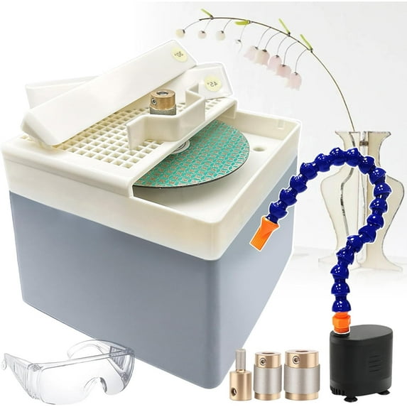 Stained Glass Grinder,Portable mini Glass Grinder with 1/4"+3/4"+1"Diamond Grinder Bit&180/240/360 grit Grinding Disc&30°/45°/60°/90° angle positioning tool&water pump,for Curve/edge angle