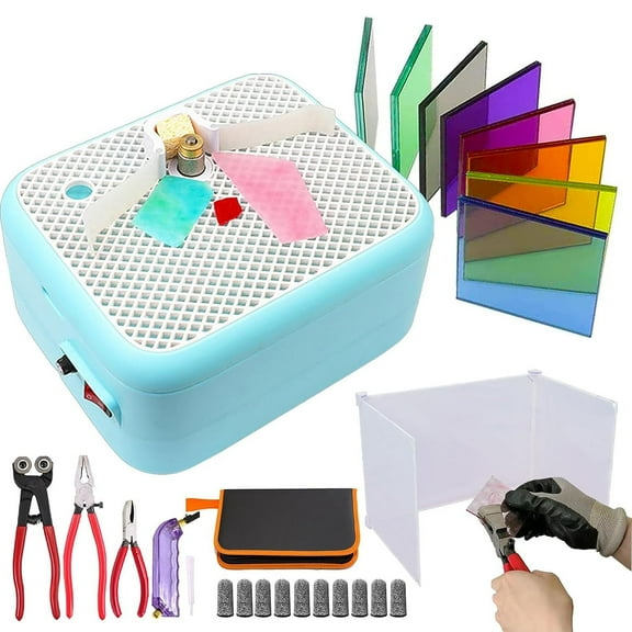 Stained Glass Grinder Set with Professional Glass Angle Grinder(Grinding/Drilling&Automatic Water&Large Work Surface)&4pcs Glass Pliers Kit&Splash Guard, for Stained Glass/Mosaic Craft