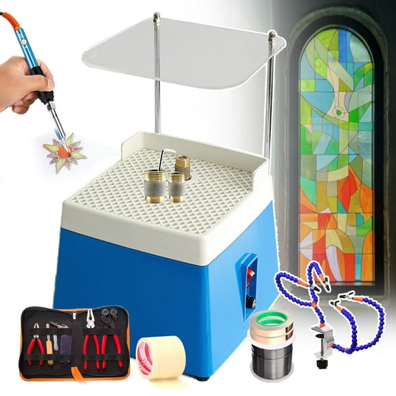 Stained Glass Grinder Start-Up Kit |Soldered Stained glass kit|Professional Glass Craft kit with Glass Grinder with 2pcs Grinder Bits&Cutter Tool Kit&Soldering Iron Kit&Solder Clamp