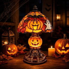 Stained Glass Halloween Lamp, Halloween Decorations for Home, Bat Halloween Decor, Halloween Night Light Plug In, 8X6 Inch Style Decor Light for Foyer Hallway Porch Holiday Accent