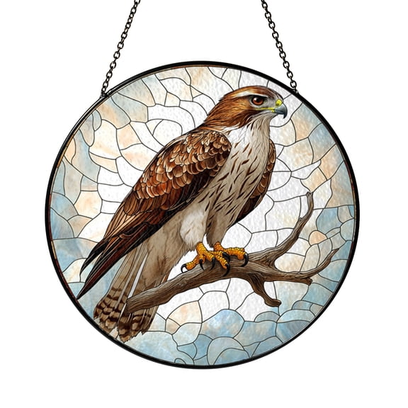 Stained Glass Hawk Bird Suncatcher Window Decor Sun Catcher Wildlife Inspired Home Decoration Gift for Fathers Day