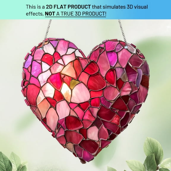 Stained Glass Heart 8 Inch Pink Heart Suncatcher 2D Flat Acrylic Valentines Day Heart Shaped Ornaments Acrylic Valentine's Day Pendant Heart Stained Glass Suncatcher