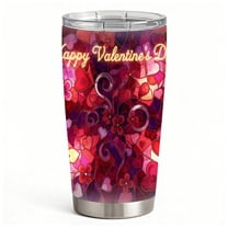Stained Glass Heart & Floral Art Stainless Steel Insulated Tumbler with Lid, Double-Wall Hot Cold Coffee Travel Cup, Valentine Gift for Her