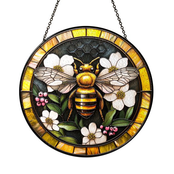 Stained Glass Honeycomb Suncatcher Bright Spring Design Window Decor Hanging Cheerful Art
