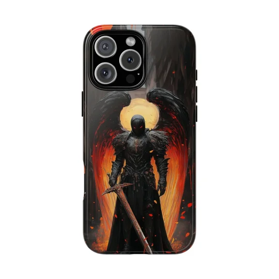 Dark Knight Arch Angel Fantasy Warrior Art Phone Case with iPhone 11 to 17 Pro Max