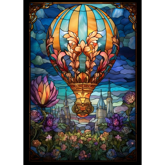 Stained Glass Hot Air Balloon DIY 5D Diamond Art Paint with Full Drill Round Diamond Gems Painting by Number Kits for Adults Art Craft Home Wall Decoration 15.8x19.8inch(3)