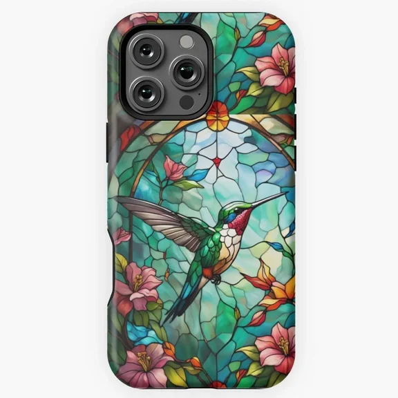 Stained Glass Hummingbird Colorful Garden Bird Art Case for iPhone 11 12 13 14 15 16 17 Pro Max