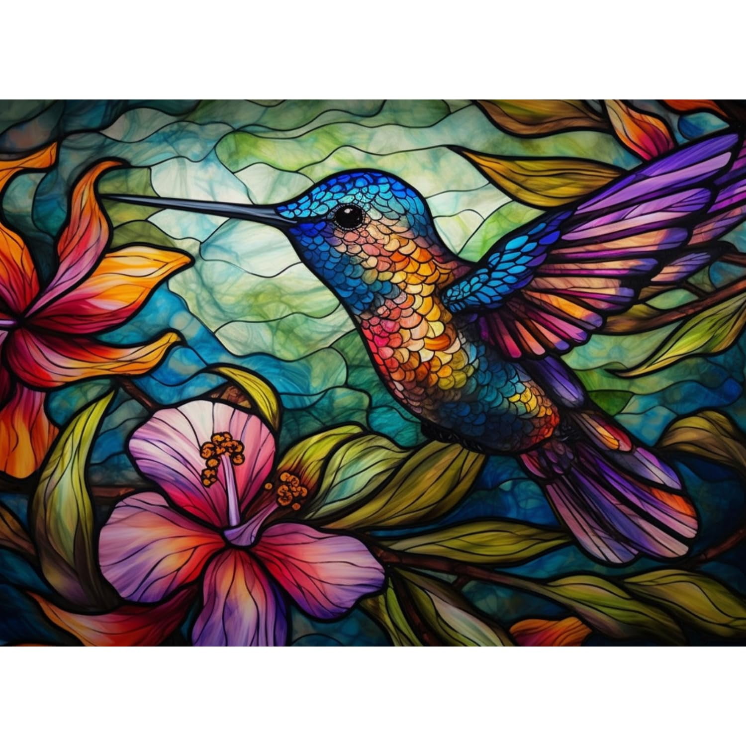 Stained Glass Hummingbird Feed Flowers 5D Diamond Art Painting by ...