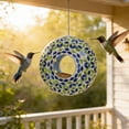 thumbnail image 1 of Stained Glass Hummingbird Feeder with Diamond-Cut Leaf Patterns, 360° Flower Ports and Ant Moat, Handcrafted Borosilicate Nectar Station for Patio Garden Wild Bird Feeding, 1 of 6