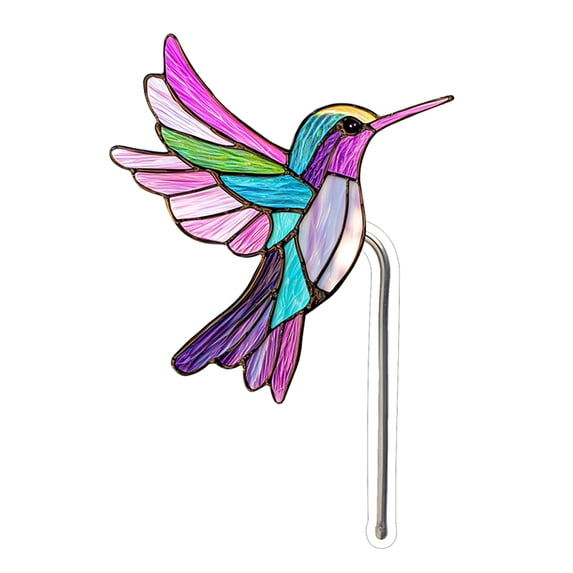 Stained Glass Hummingbird Garden Pot Stake, Acrylic Decorative Outdoor Decoration for Potted Plants, Yard Patio Porch Decor 4.72 Inch Housewarming Gift