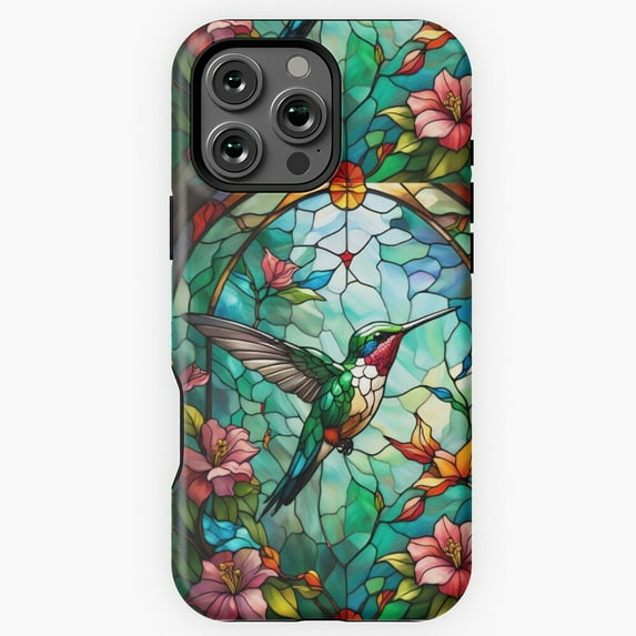 Stained Glass Hummingbird Phone Case for iPhone 16 15 14 13 12 11 Pro Max M890137