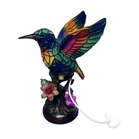 Stained Glass Hummingbird Table Night Light, Bedside Lamp with Floral Accents, 1 Pack 7.8 Inch Ornament for Living Room Bedroom Home Decor Birthday Holiday Gifts