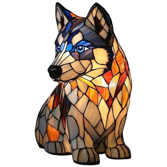 Stained Glass Husky Lamp Cute Husky Resin Night Light Bedside Lamp for Bedroom Living Room Decor Home Decoration Gift