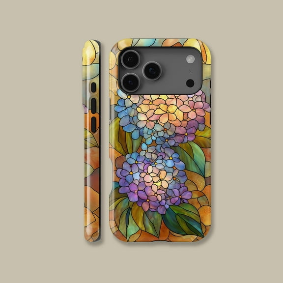 Stained Glass Hydrangea Floral MagSafe Case for iPhone Samsung