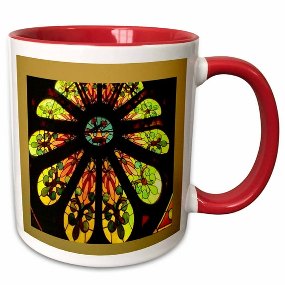 3drose, Stained Glass Ii, 11oz Two-tone Red Mug