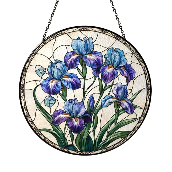 Stained Glass Iris Panel – Colorful Flower Window Hanging for Home or Garden Decor
