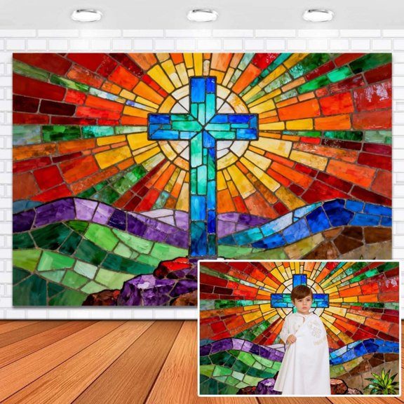 Stained Glass Jesus Christ Cross Background Backdrop