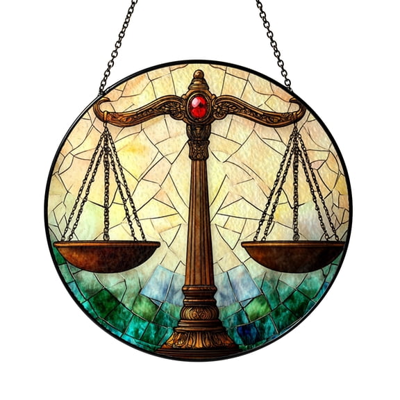 Stained Glass Justice Scale Window Hanging, Zodiac Libra Decor Gift for Office or Home