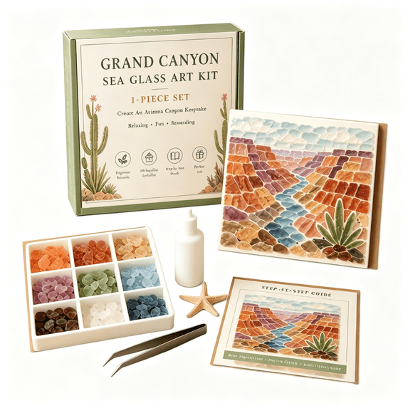 Stained Glass Kit Featuring 6X6 Inch Mosaic Sea Glass Art, Craft Kit for Adults and Art Kit for Student with Easel Display, Home Decor Gifts for Women Birthday 1Pc Diy Set
