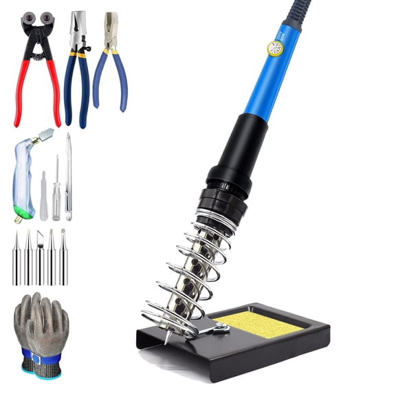 Stained Glass Kit,Glass Cutting Tool Kit&Soldering Iron Gun Kit For Mosaic Tile And Stained Glass,18pcs Professional Mosaic Tile Glass Tool Kit For Glass Classroom
