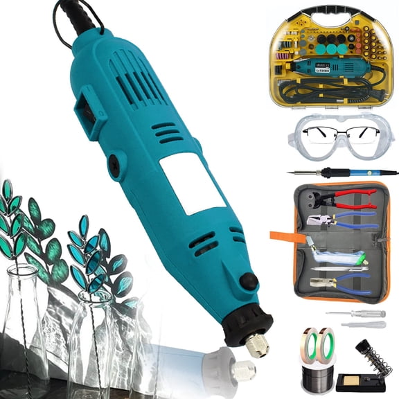Stained Glass Kit,Mosaic&Stained Glass Starter Tool Kit,with Heavy Duty Glass Running Pliers Tools Set,Glass Cutter Kit,Engraving Tool Kit,Soldering Iron Kit,Professional