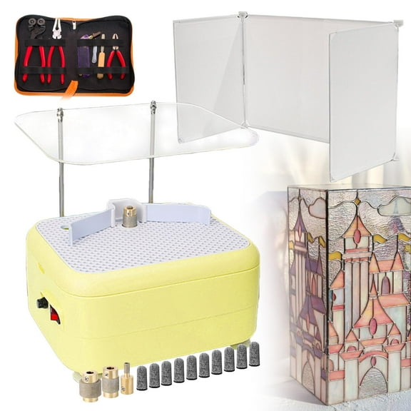 Stained Glass Kit,Portable Mini Stained Glass Grinder Machine,Glass Angle Grinder With Automatic Water/Large Work Surface/Grinding&Drilling, Beginners Tool Include Glass