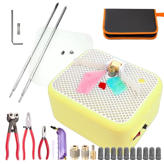 Stained Glass Kit,Portable Stained Grinder Set with Glass Pliers Tool,2 in 1 Mini Glass Art DIY Grinding Tool-Punch Tool with 1in&3/4in&1/4in Grinding Head