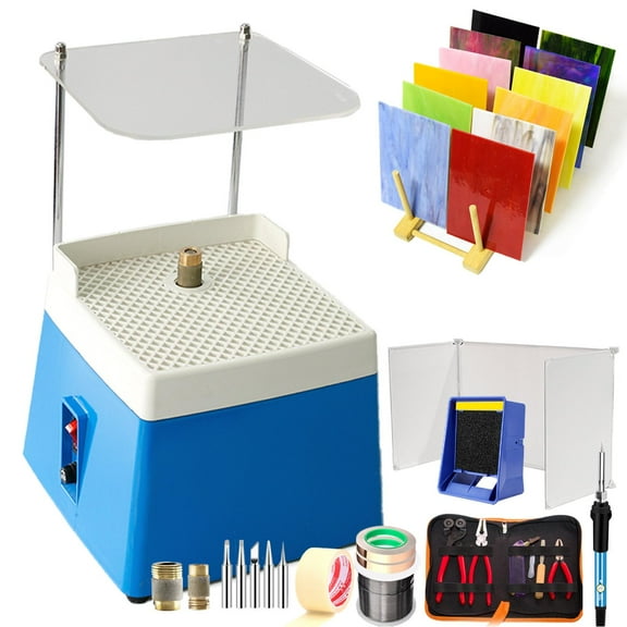Stained Glass Kit,Stained Glass Starter Kit,Beginner DIY Crafting Starter Kit With Glass Grinder Machine&Cutter Tool Kit&Soldering Iron Kit&Soldering Exhaust Fan&Masking
