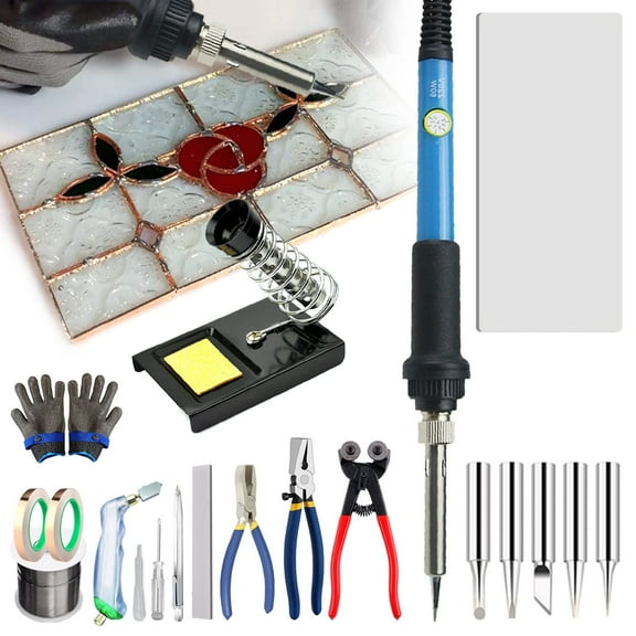 Stained Glass Kit,Stained Glass Starter Tool Set(23pcs)-Professional Simple Making DIY Glass & Mosaic Tools Set,Glass Cutter Tool&Soldering Iron Kit,for Glass Worker/Glas