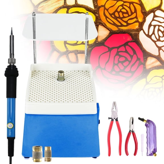 Stained Glass Kit,Stained Glass Grinder Set, Beginner DIY Crafting Starter Kit For Stained Glass/Mosaic Craft, With Soldering Iron Gun & Glass Cutting Set & Grinder Machi