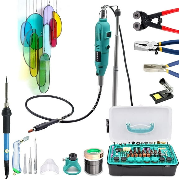 Stained Glass Kit,Stained Glass Tool Starter Kit,Portable Electric Stained Mini Engraver Tool,DIY Stained Glass Rotary Tool Kit,Include Copper Foil Tape,Solder Wire