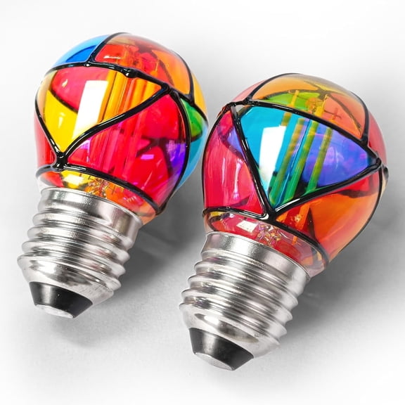 Stained Glass LED Bulb, G45 3W Colored Rainbow Mosaic Light Bulb 25W Equivalent, Colorful Night Bulb for Ambient Home Party, Recreation Room, Non-Dimmable, 2 Pack
