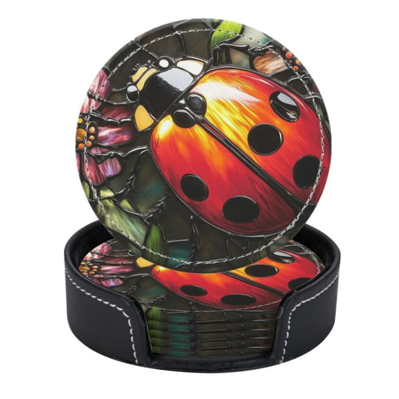 Stained Glass Ladybug On Floral Background