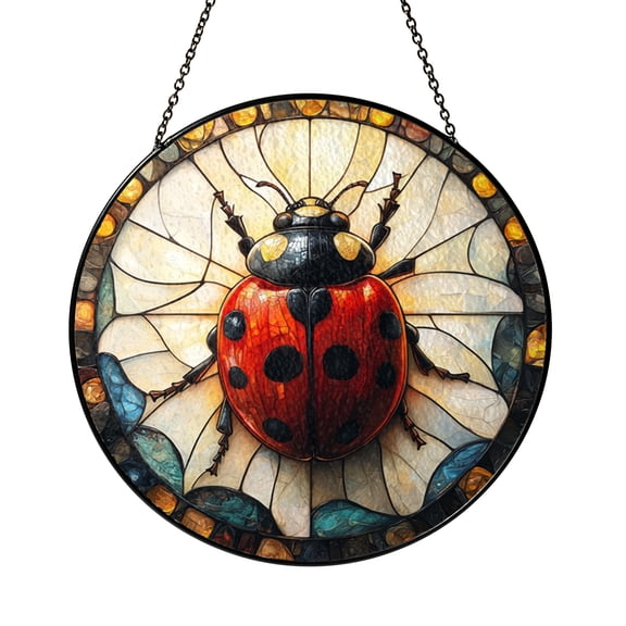 Stained Glass Ladybug Panel, Window Hanging Sun Catcher, Vibrant Nature Home Accent, Perfect Gift for Garden Enthusiasts