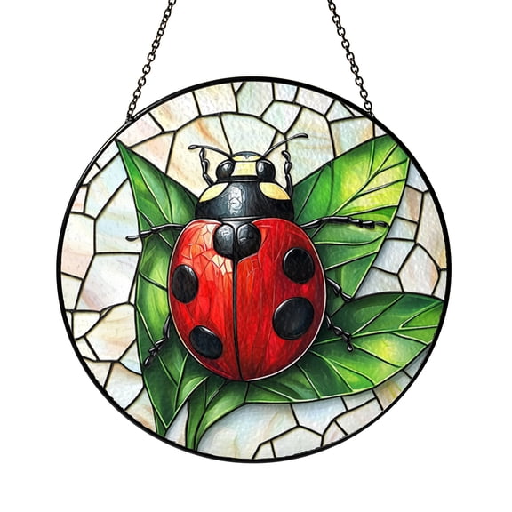 Stained Glass Ladybug Suncatcher, Cute Window Hanging, Garden Decor Gift for Mom