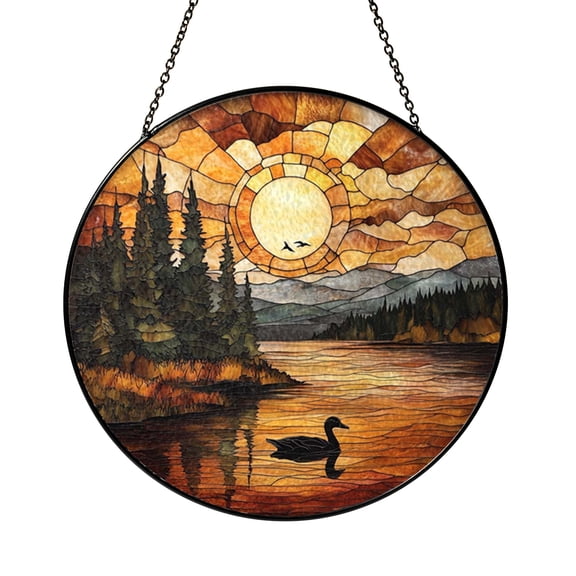 Stained Glass Lake with Ducks and Sunset Window Panel, Nature Inspired Home Decor, Window or Wall Accent, Unique Gift Idea