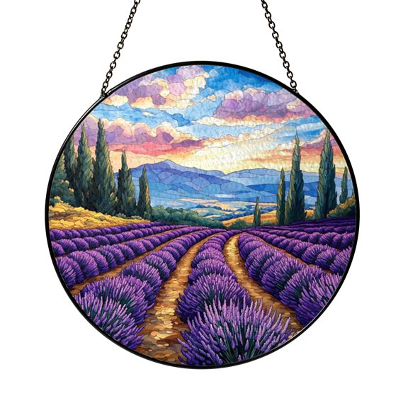 Stained Glass Lavender Meadow Window Hanging Art