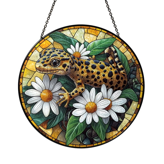 Stained Glass Leopard Gecko Suncatcher, Reptile Window Art Decor, Gift for Gecko Owners