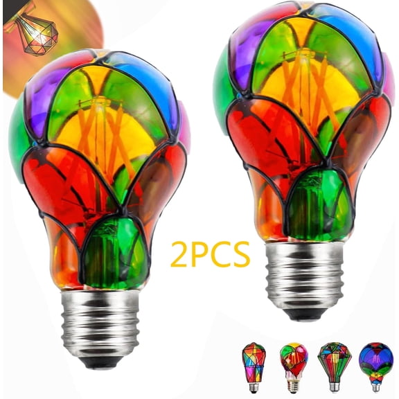 Stained Glass Light Bulb, Dimmable Stained Glass LED Light Bulb Led Color Bulb,LED Colored Light Bulb Stained Glass Bulb,26E Base 4 A60 LED Light Bulbs For Party Light Festive Home Lighting Lamp