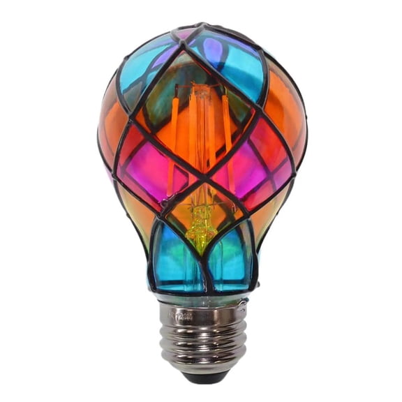 Stained Glass Light Bulb, Hand-Painted DIY Colored Decorative Bulb, 4W 120V E26 A60 Rainbow Mosaic Pattern, Warm White Light for Christmas Party Home Atmosphere