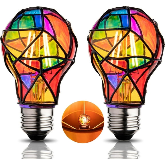 Stained Glass Light Bulb,Rainbow Painted Light Bulb,Mosaic Light Bulb,4W 120V,Multi Colored Colorful Light Bulb Indoor,Fun Romantic Light Bulbs,Unique Decorative Light Bulbs