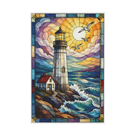 Stained Glass Lighthouse Landscape Canvas Wall Art For Home Wall Decor 12x16 in