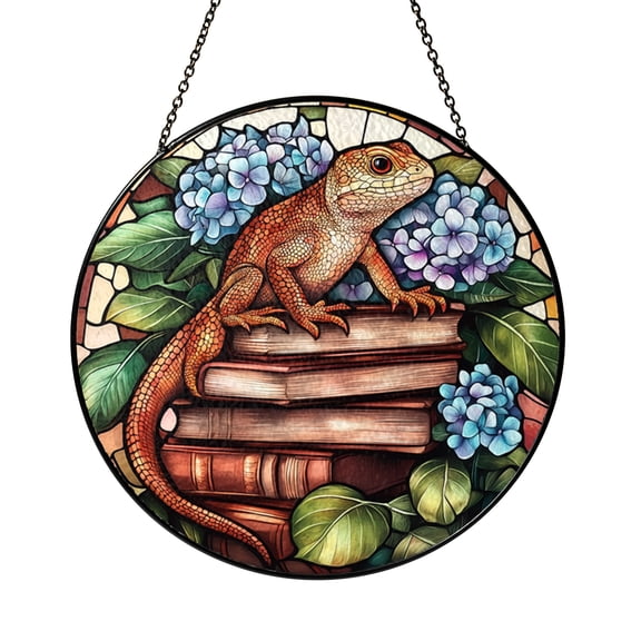 Stained Glass Lizard Character Window Hanging Decor