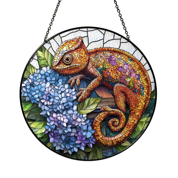 Stained Glass Lizard Window Hanging, Cute Reptile with Glasses Theme, Whimsical Nature Style Home Decor