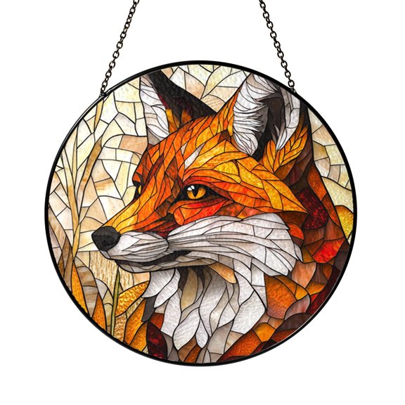 Stained Glass Look Fox Round Sun Catcher Window Ornament