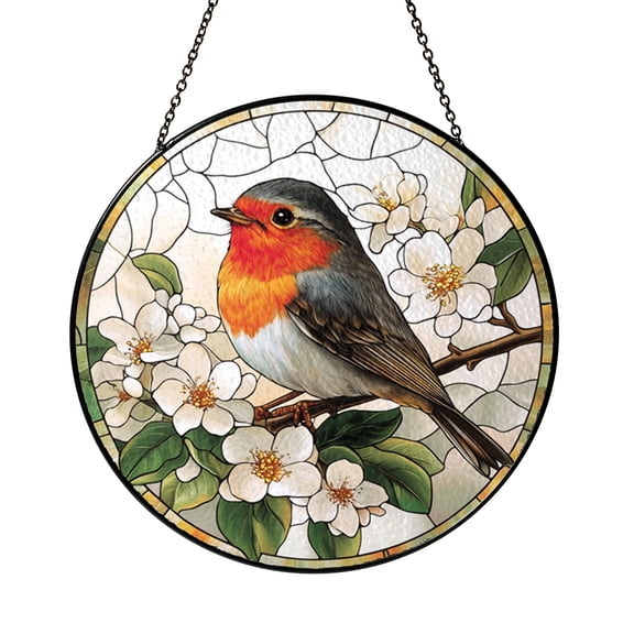 Stained Glass Look Robin Bird Suncatcher, Decorative Window Hanging for Garden or Nature Theme Decor