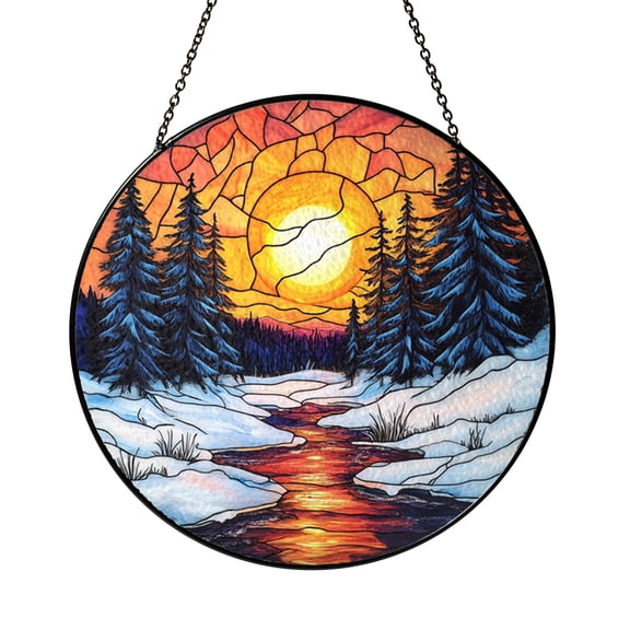 Stained Glass Look Winter Scene Sun Catcher Window Decoration